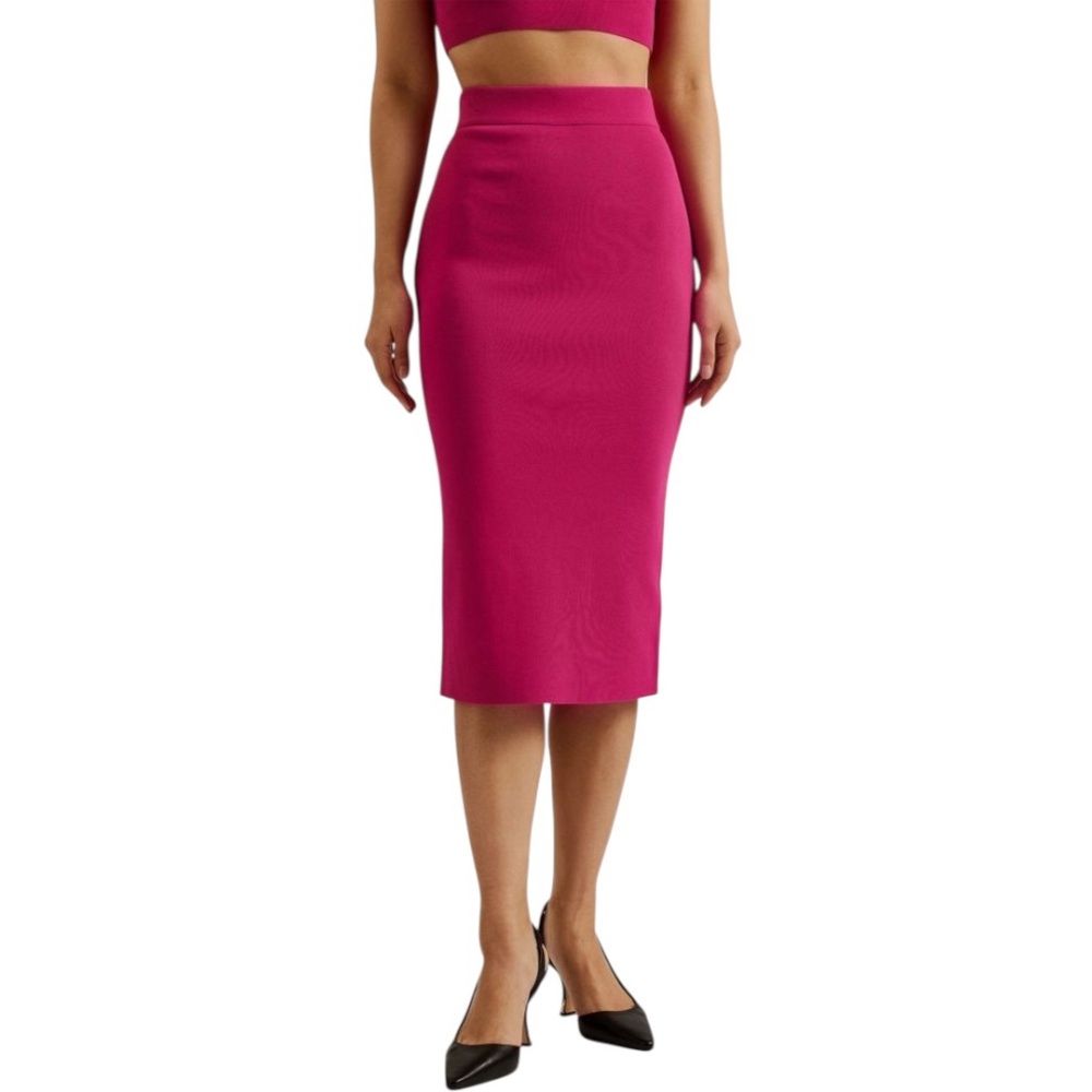 Ted Baker Barbrha Fuchsia Magenta Knit Bodycon Midi Pencil Slip Skirt - 8
